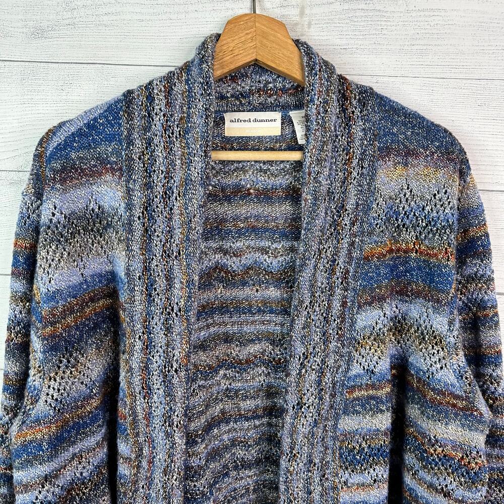 Alfred Dunner Womens size 2X Open Knit Cardigan 3/4 Sleeve Blue Boho Cottagecore - Picture 3 of 9